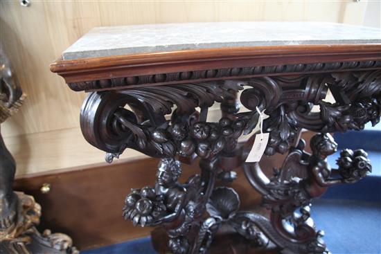 A 17th century style Italian walnut console table, W.2ft 9in. D.1ft 6in. H.3ft